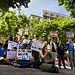 Young students in front of Deputaci� in Barcelona, asking for leaving them in the college. Ground panorama.
